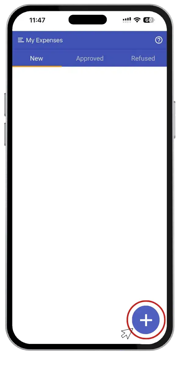 2. Click + to request Expense.